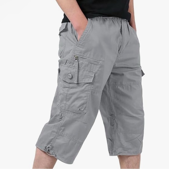 NWOT Men's Cargo Shorts casual twill elastic Light Grey Size 36 - Picture 2 of 9